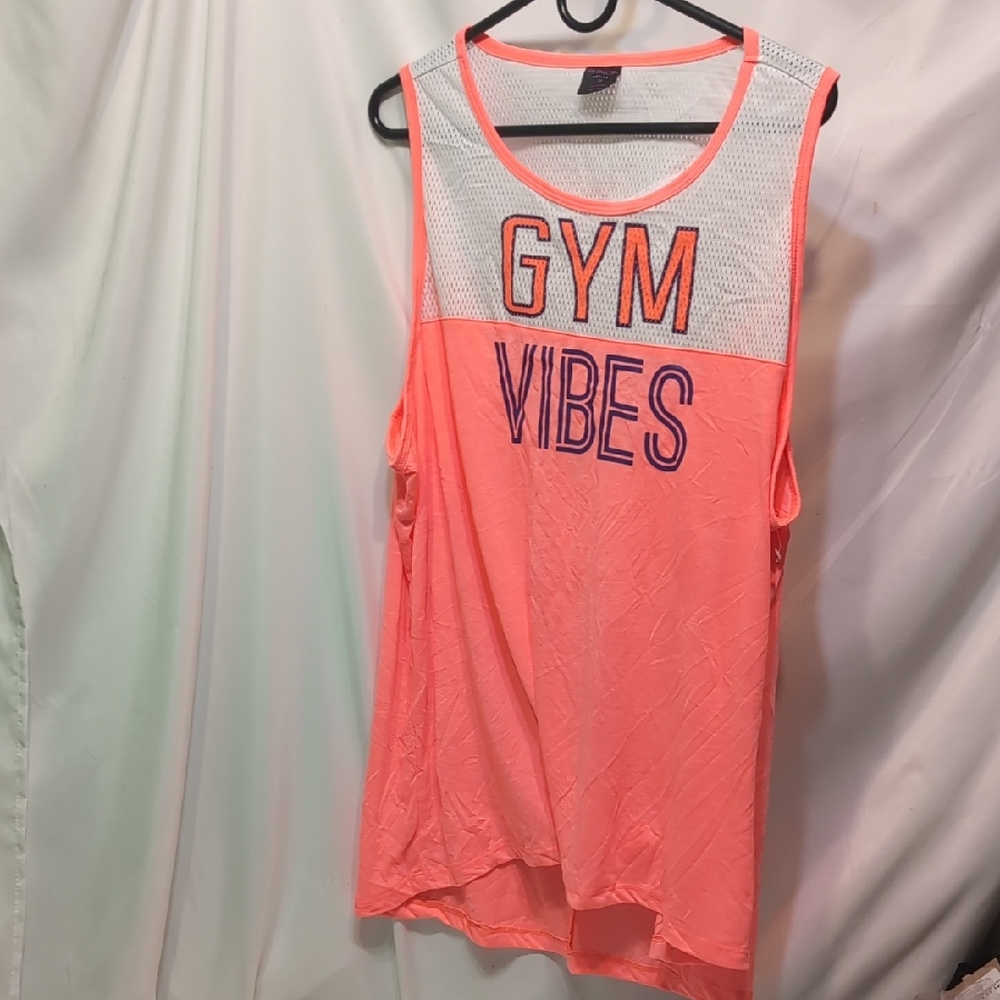 Material Girl Active Pink And White 'Gym Vibes' Tank Top NWOT SIZE 3X